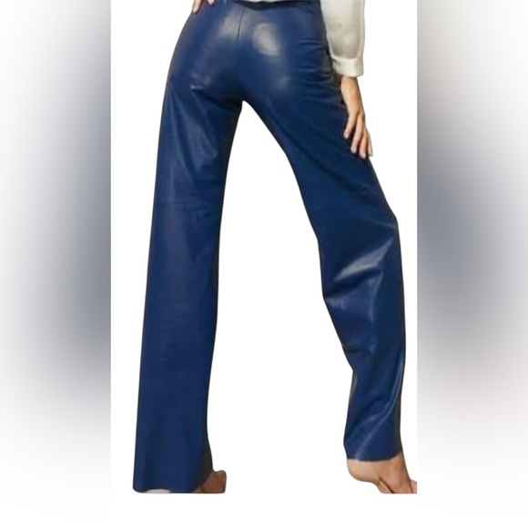 Wet Seal faux leather Bell Bottom Electric Blue high waisted Pants - Picture 4 of 4